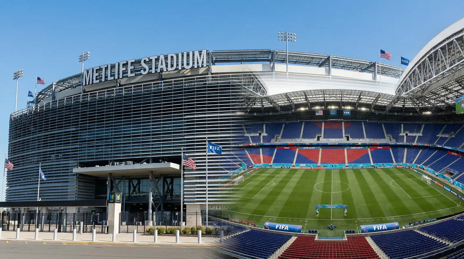 MetLife Stadium í New Jersey sem hýsir úrslitaleik HM 2026 með grænan völl og risastóra stúku